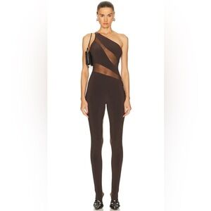 NORMA KAMALI Snake Mesh Catsuit with Footsie in chocolate color size large